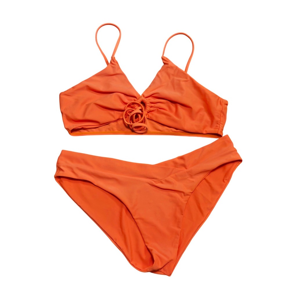 Orange Rosette Detail Bikini Set XL Two Piece Swimsuit Adjustable Straps
